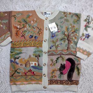 TOGETHER! Spiegel NWT Chunky Knit Squirrel Applique Floral 90s Sweater, Sz M